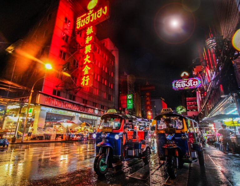 Temple and skyline in Bangkok, Thailand, a common destination for remote-working Americans